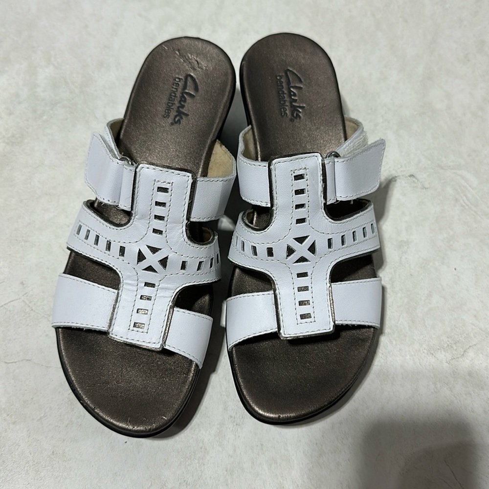 Clarks Bendables White Slides Leather Sandal Mules